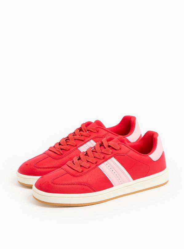 Red Retro Stripe Court Trainers 5