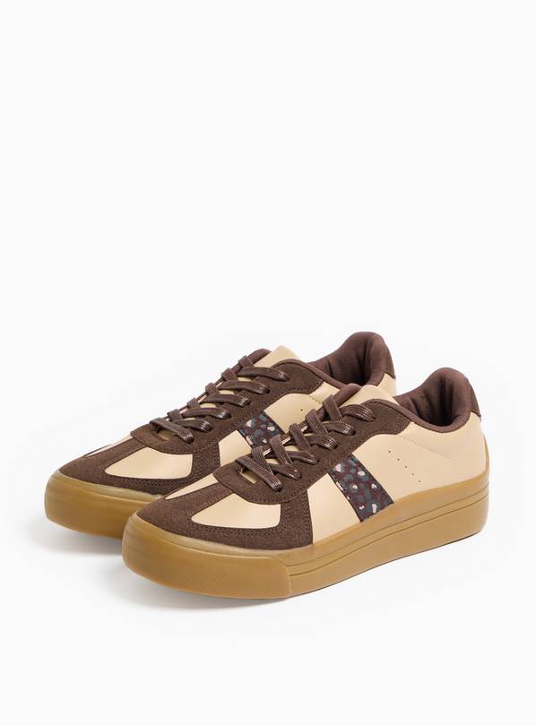 Neutral Leopard Retro Platform Court Trainers  3