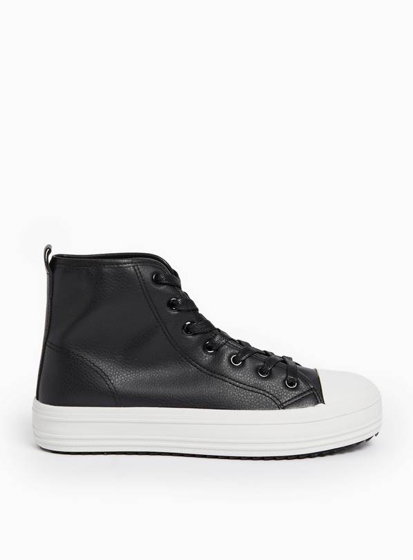 Black Faux Leather High Top Trainers 3