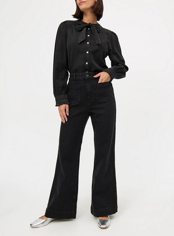 Black High Waisted Flared Denim Jeans 8L