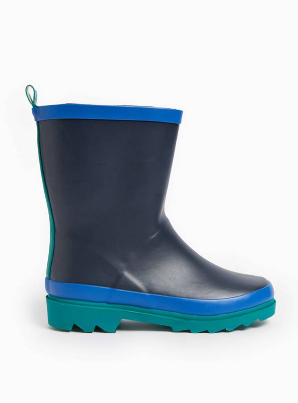 Navy Colour Block Rubber Wellies 10 Infant