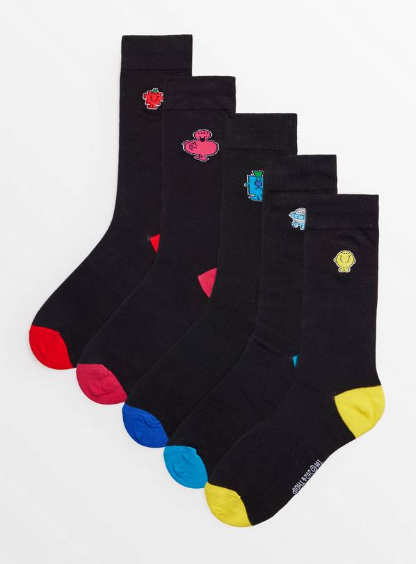 Mr Men Embroidered Black Ankle Socks 5 Pack 9-12