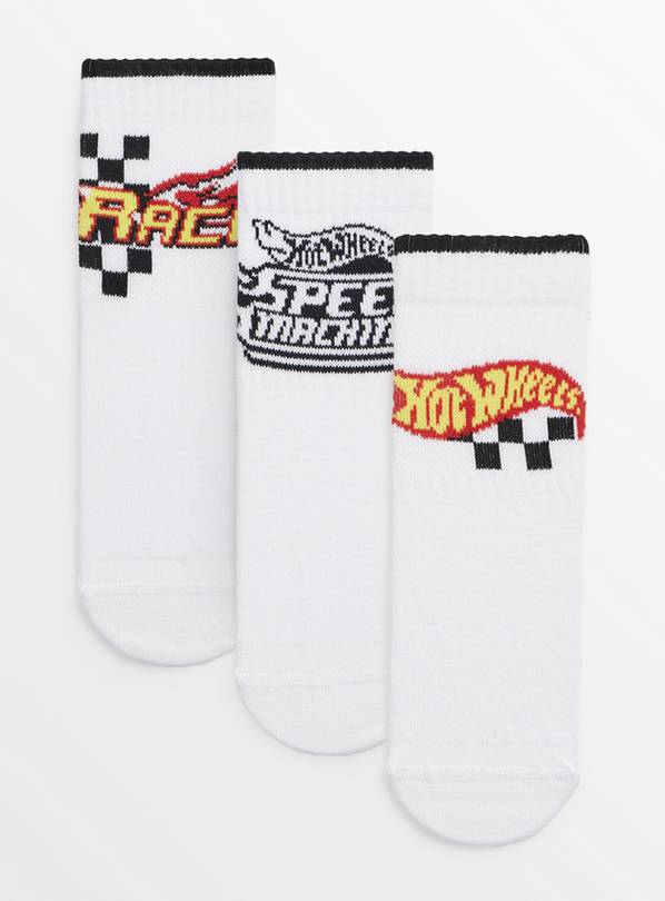 Hot Wheels White Printed Ankle Socks 3 Pack 6-8.5