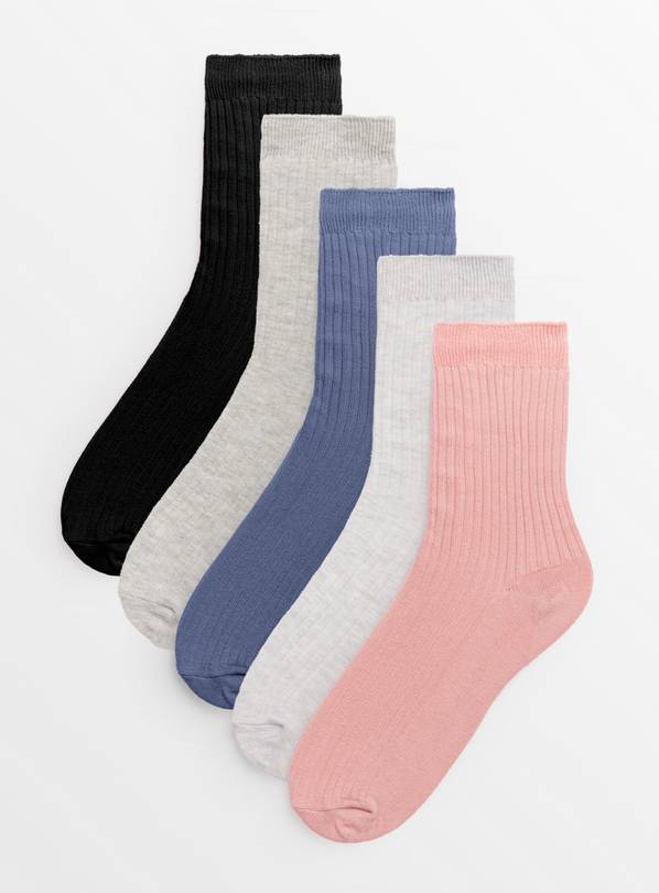 Marl Ribbed Ankle Socks 5 Pack 4-8