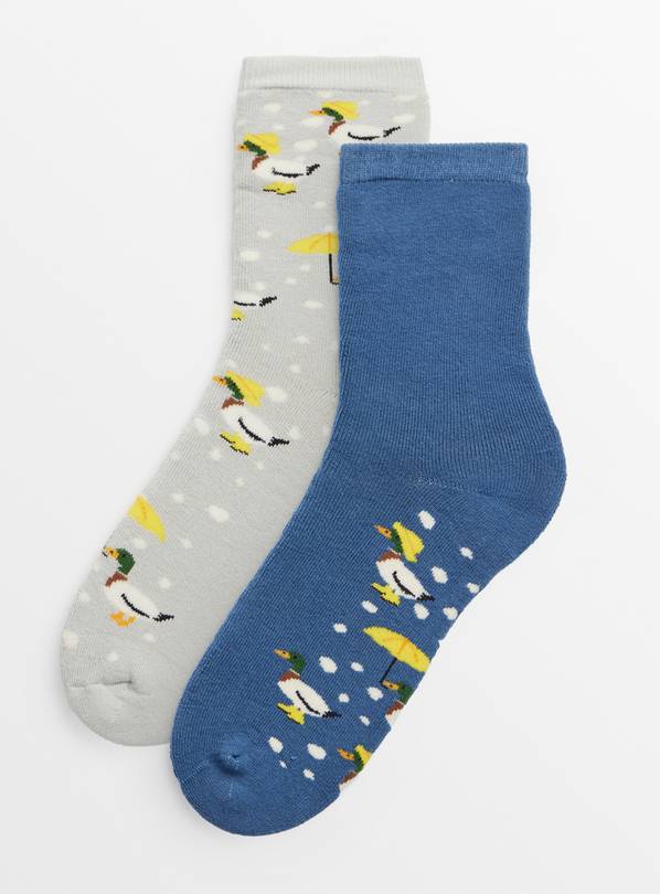 Duck Print Cropped Welly Socks 2 Pack  4-8