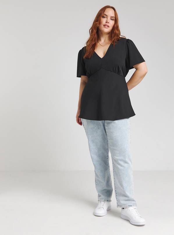 SIMPLY BE Black V Neck Tea Blouse 26