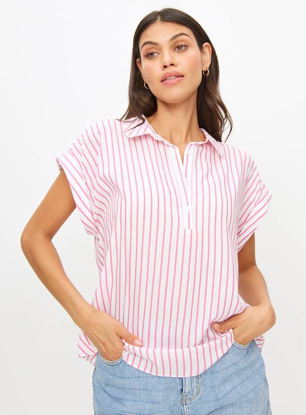 Pink Stripe Poplin Short Sleeve Shirt 10