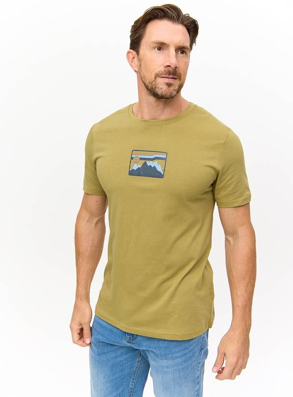 Khaki Mountain Graphic Print T-Shirt S