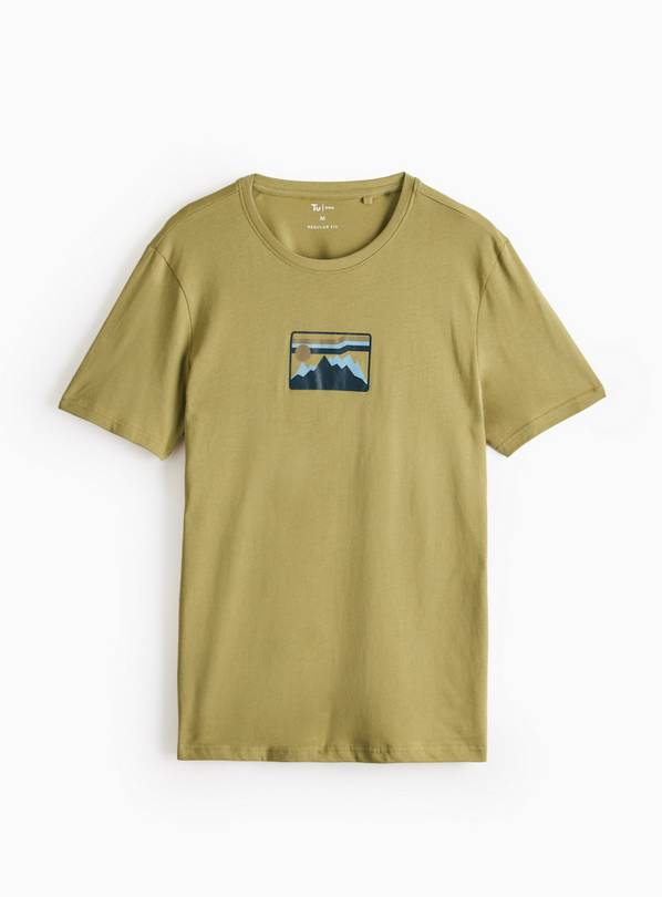 Khaki Mountain Graphic Print T-Shirt M