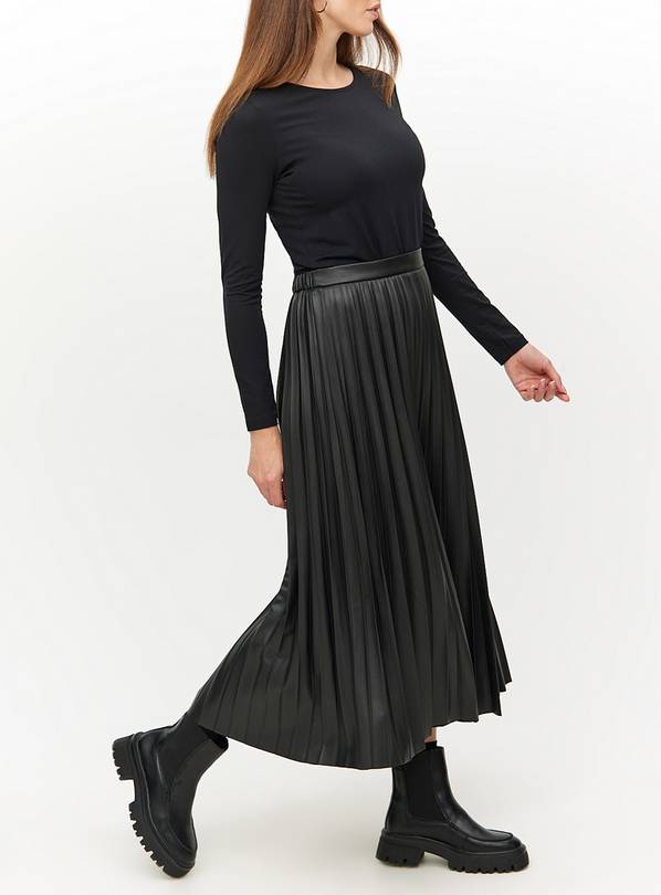 Black Faux Leather Pleated Midaxi Skirt 20