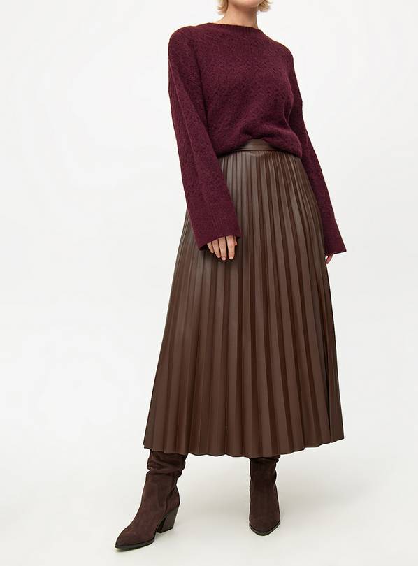 Brown Faux Leather Pleated Midaxi Skirt 10