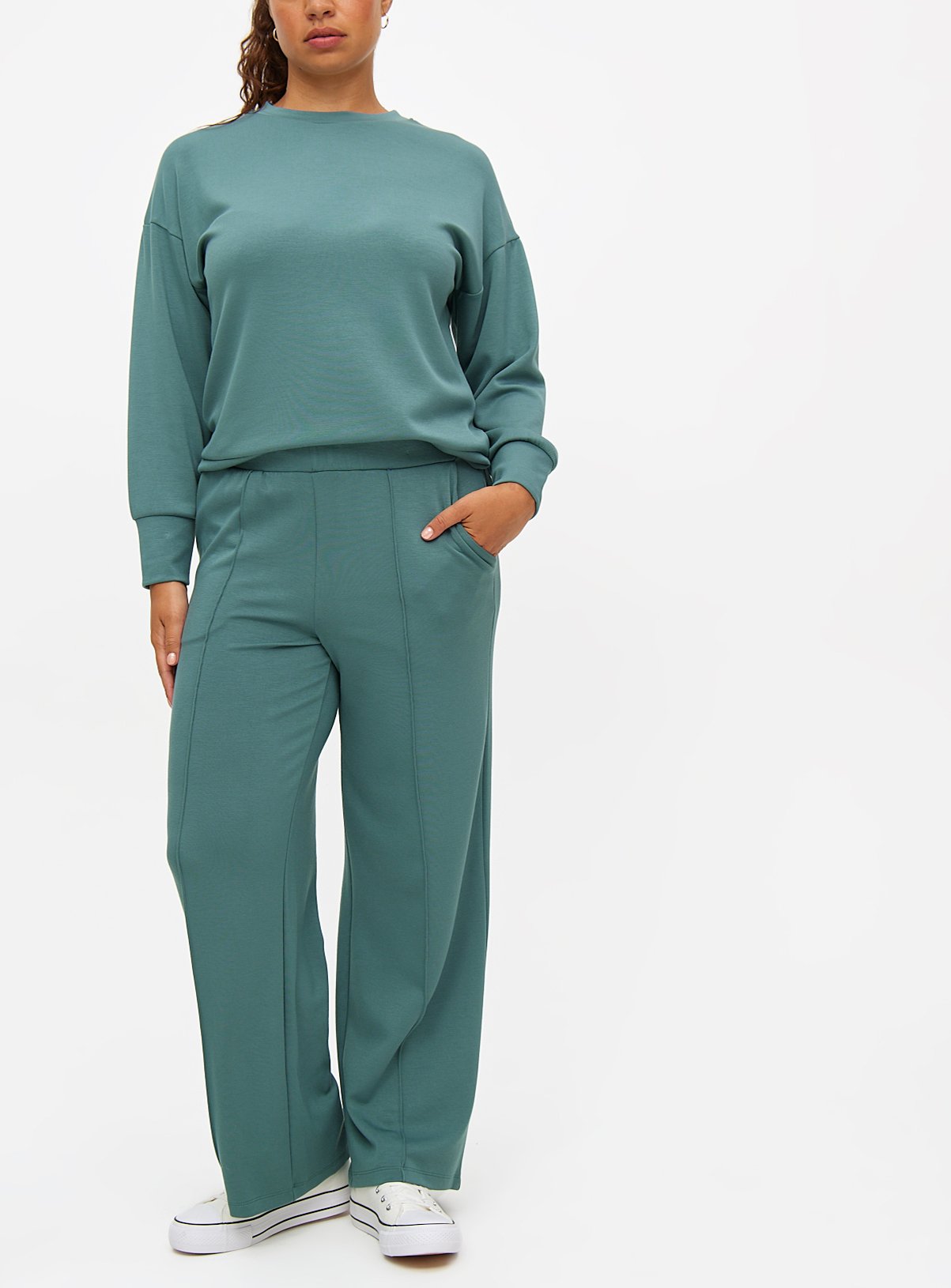 Green Wide Leg Pintuck Coord Joggers  M - Image 1 thumbnail