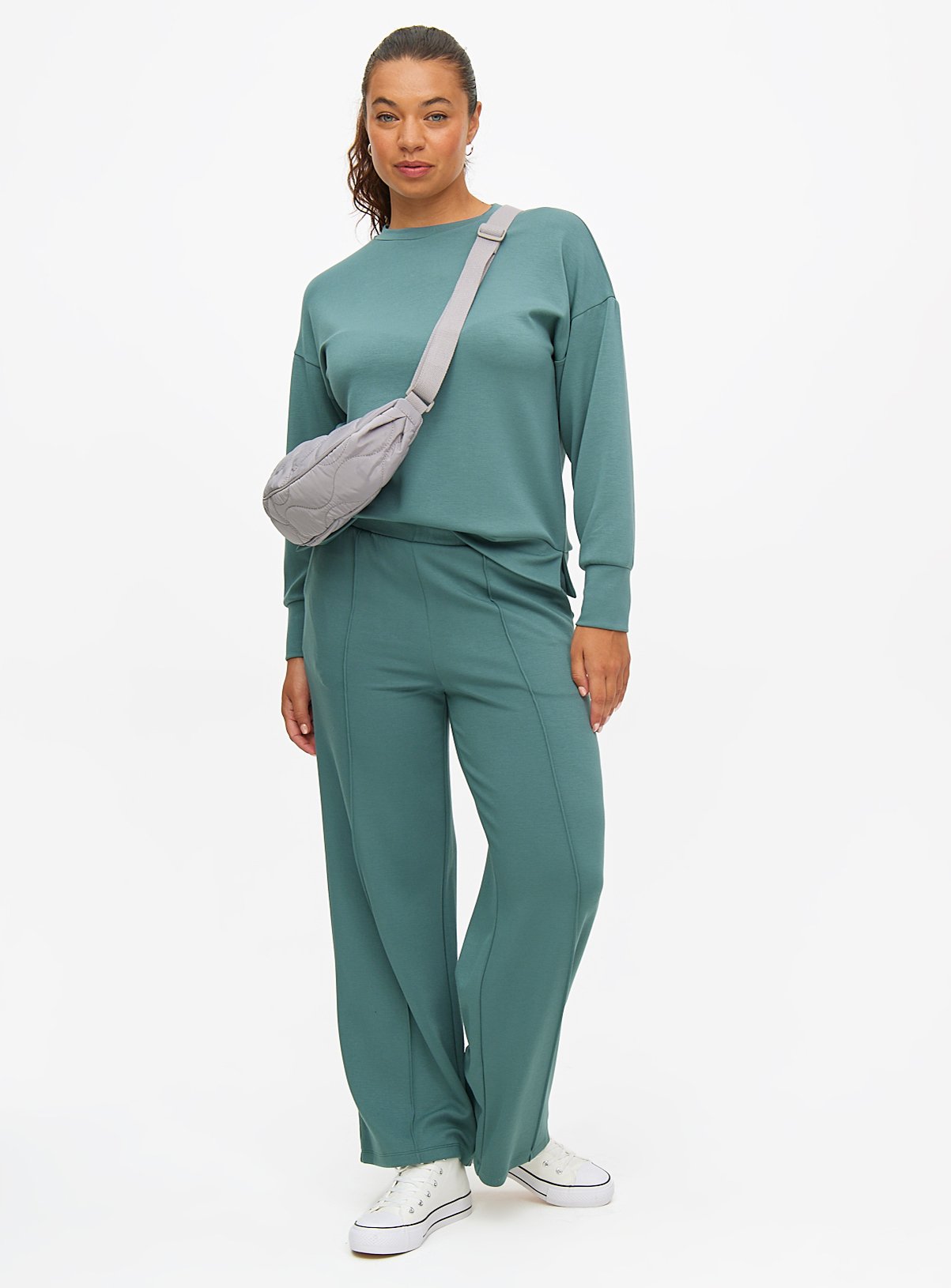 Green Wide Leg Pintuck Coord Joggers  M - Image 2 thumbnail