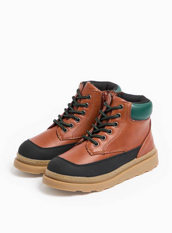 Tan Faux Leather Lace-Up Hiker Boots 9 Infant