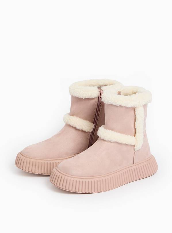 Pink Borg Fleece Detail Boots 10 Infant