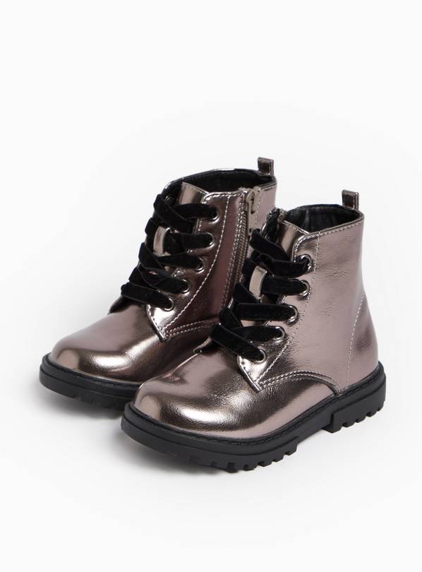 Pewter Metallic Lace Up Ankle Boots 8 Infant