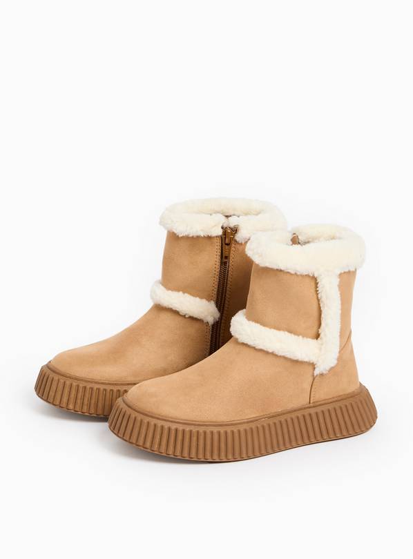 Tan Borg Fleece Detail Wedge Boots  8 Infant