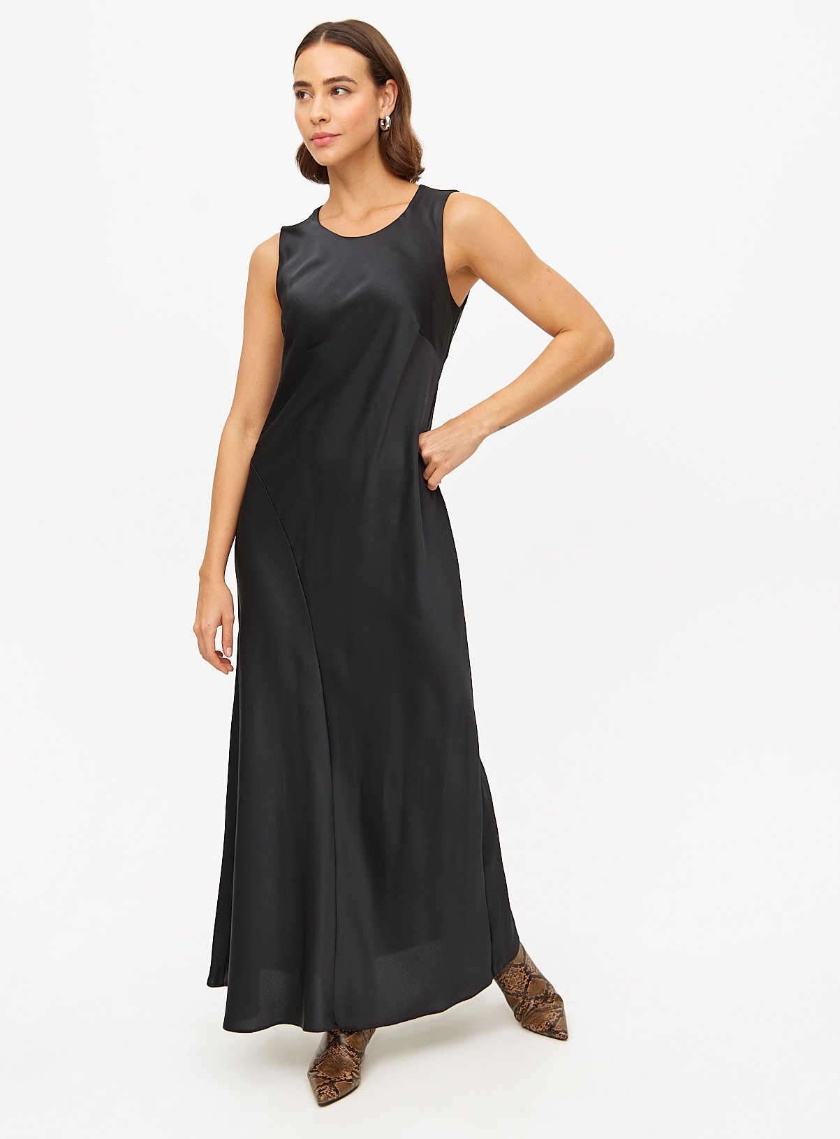 Black Satin Sleeveless Midaxi Dress 22 - Image 2 thumbnail