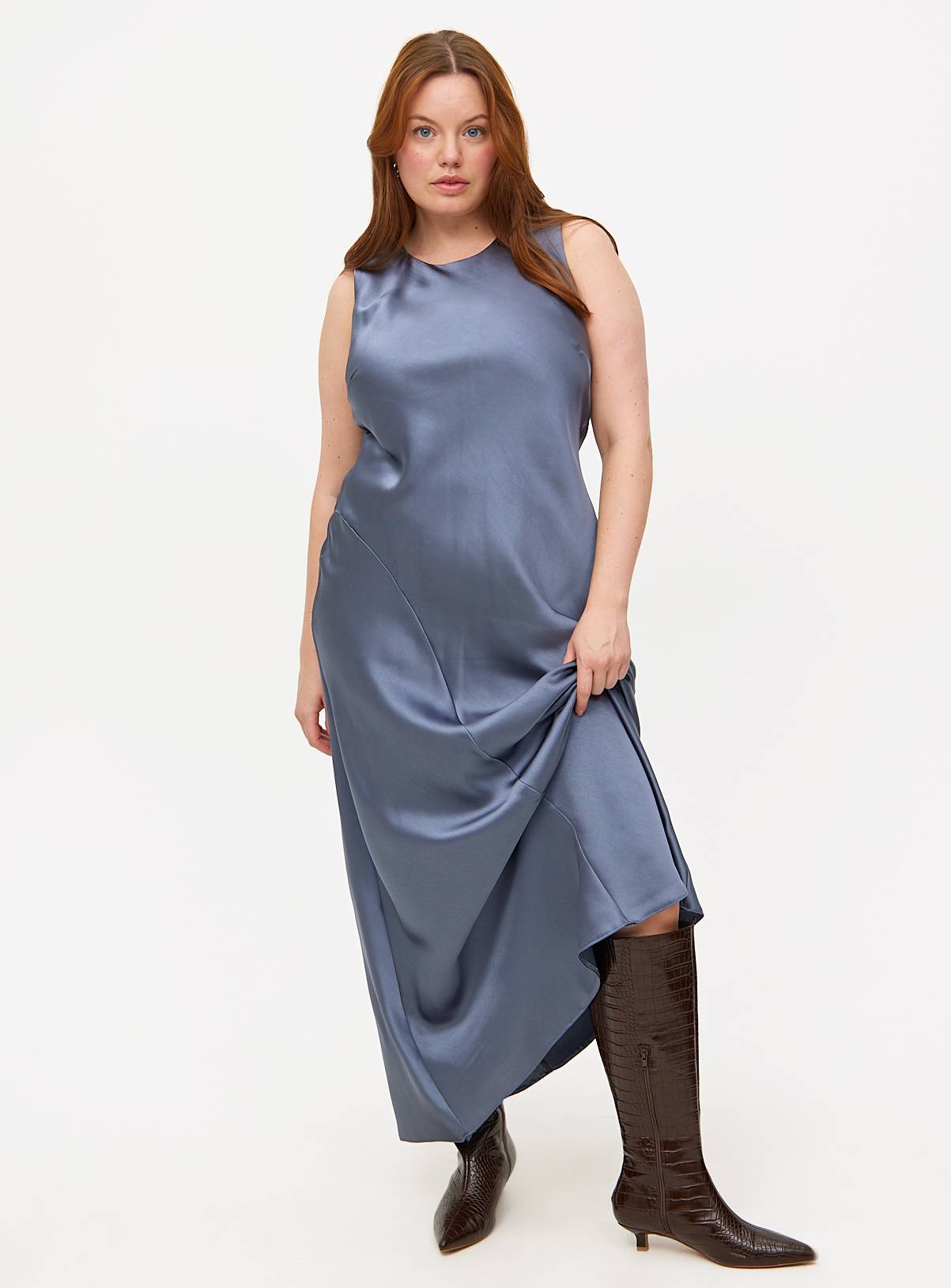 Grey Satin Sleeveless Midaxi Dress 8 - Image 1