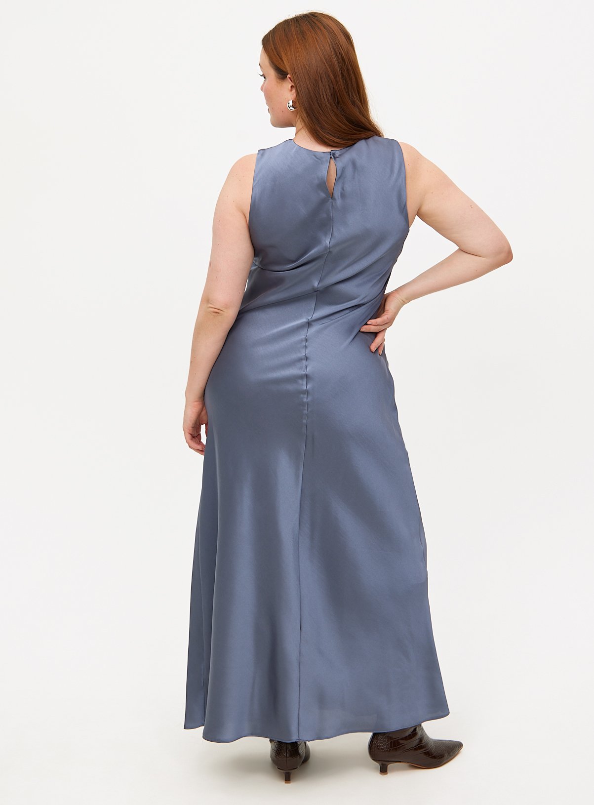 Grey Satin Sleeveless Midaxi Dress 8 - Image 4 thumbnail