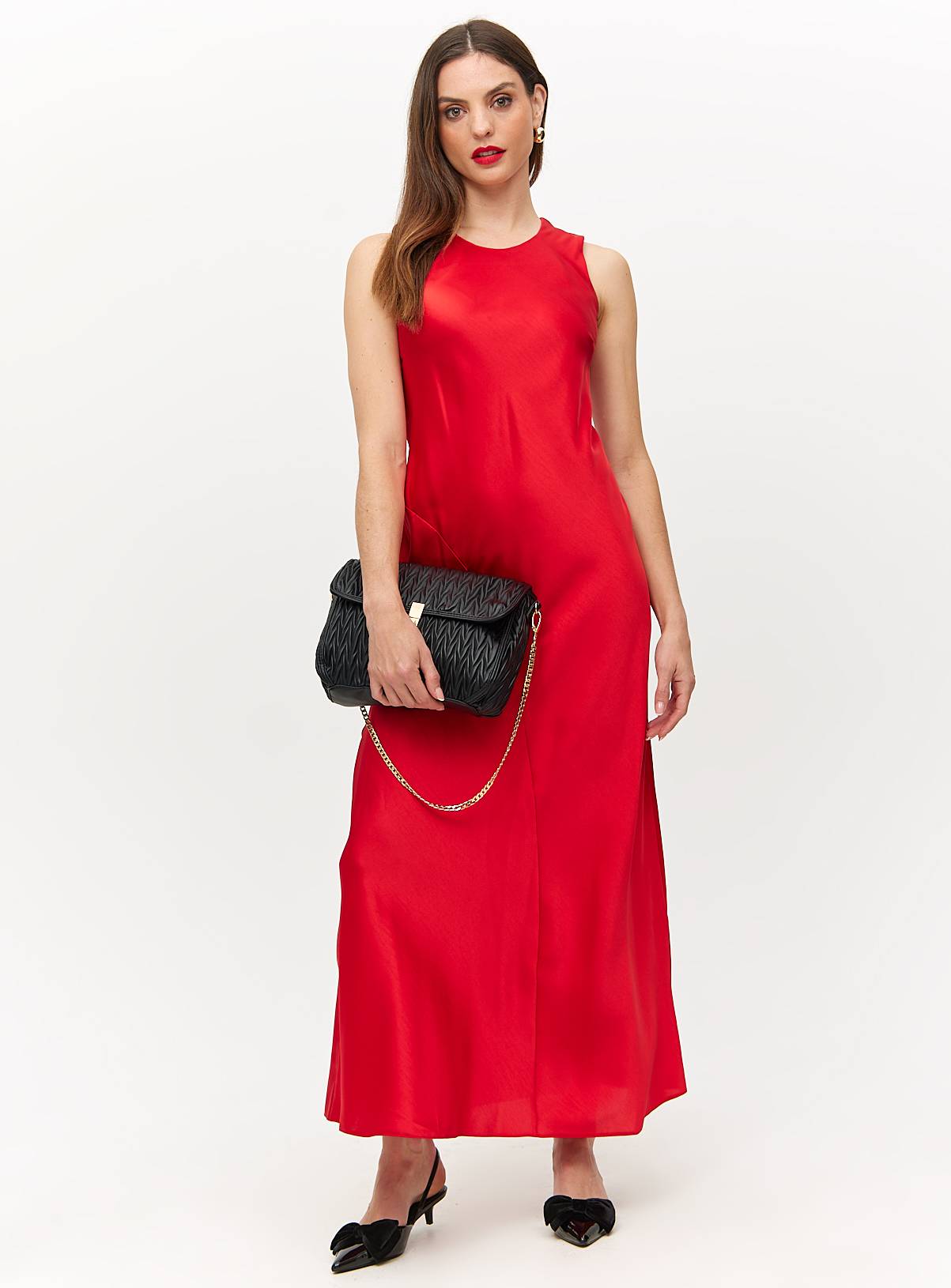 Red Satin Sleeveless Midaxi Dress 14 - Image 1