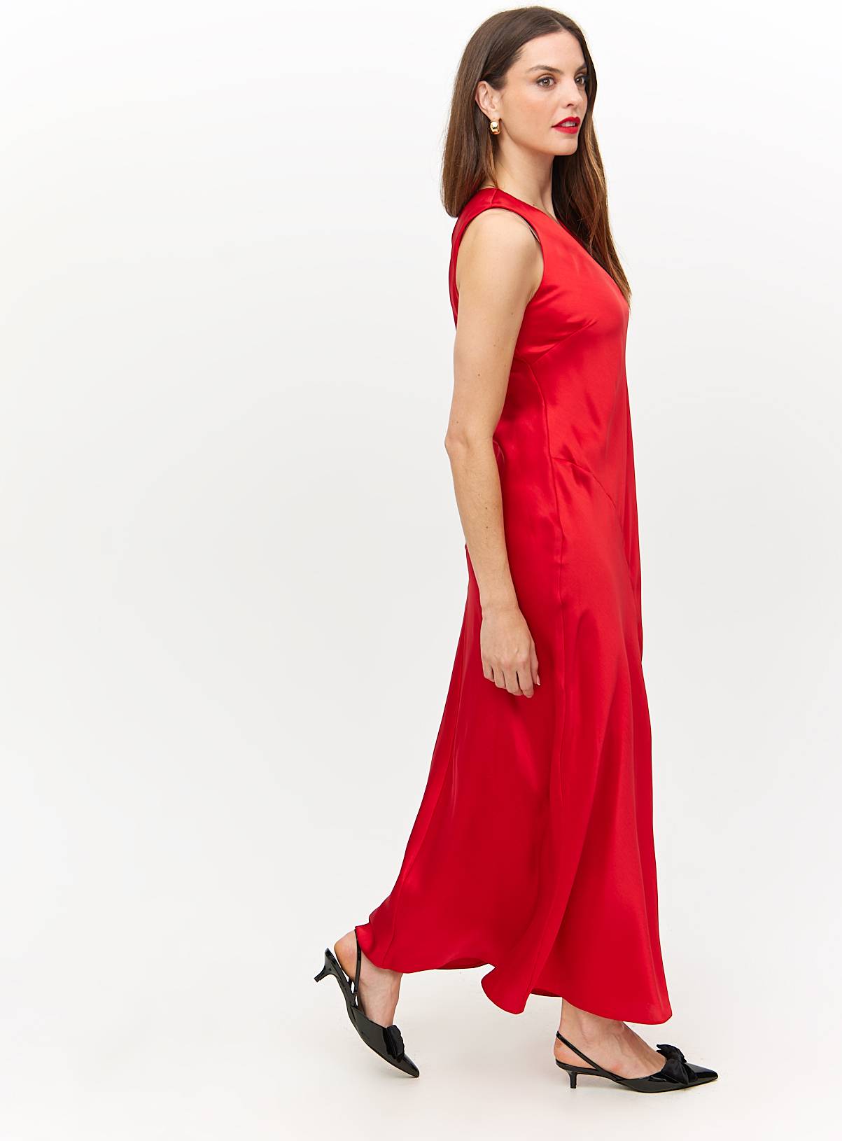 Red Satin Sleeveless Midaxi Dress 14 - Image 2