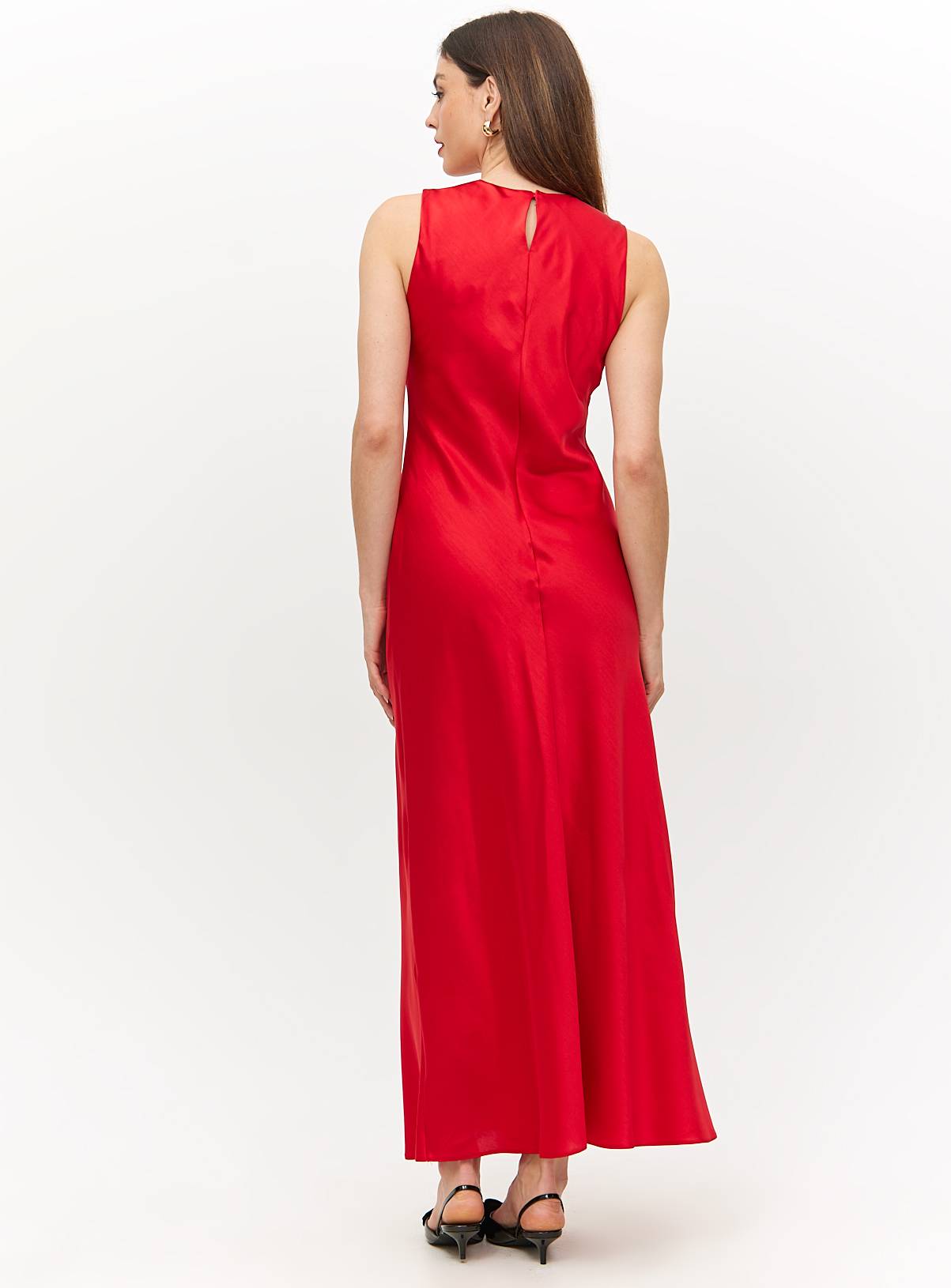 Red Satin Sleeveless Midaxi Dress 14 - Image 4