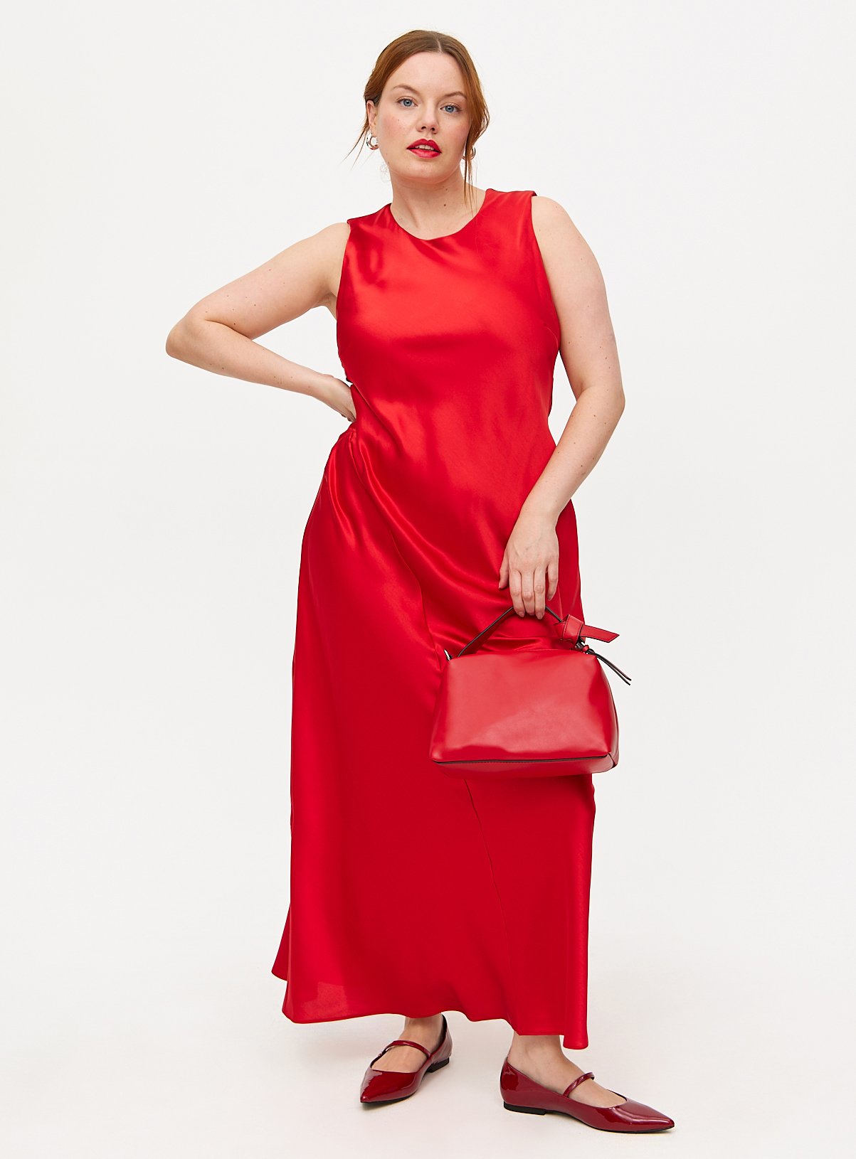 Red Satin Sleeveless Midaxi Dress 14 - Image 5 thumbnail