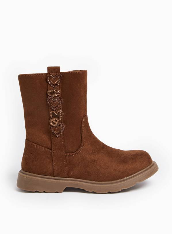 Brown Faux Suede Heart Design Boots 8 Infant