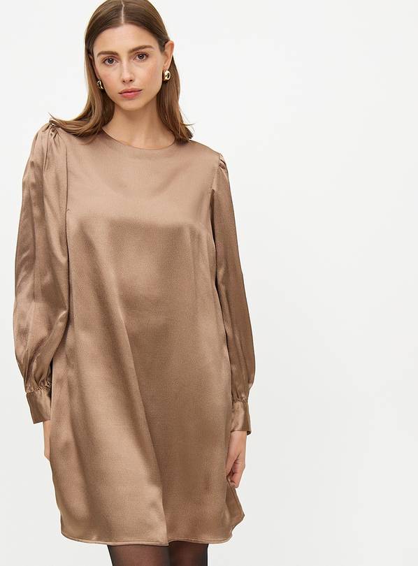 Satin Bronze Long Sleeve Mini Dress 10