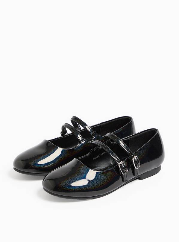 Black Holographic Twin Buckle Mary Jane Shoes  1