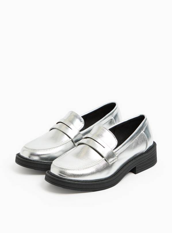 Metallic Silver Loafers 1