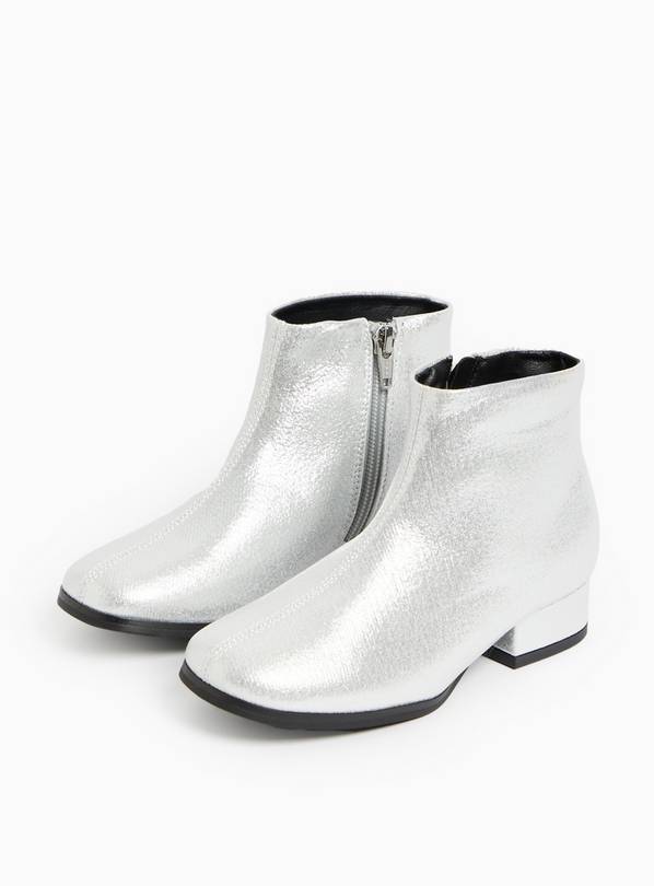 Silver Sparkle Zip Heeled Ankle Boots 12 Infant