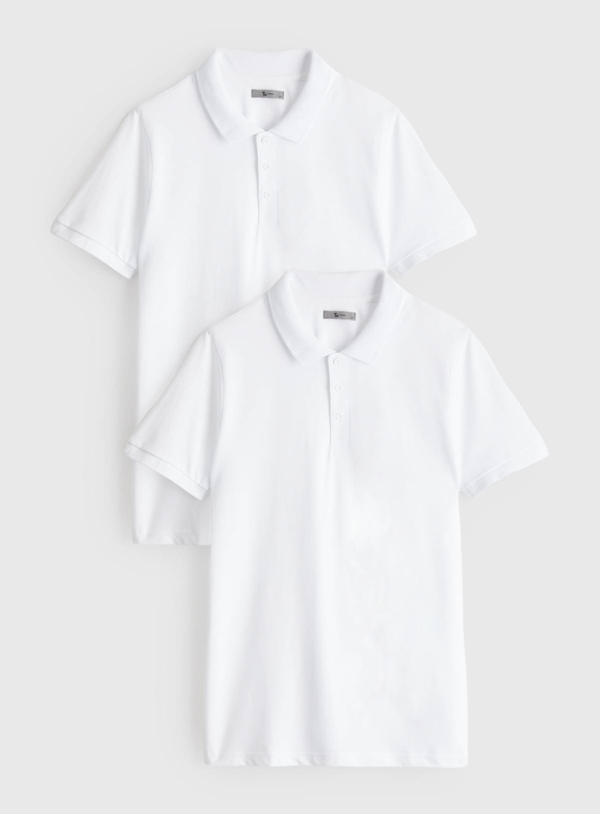 White Pique Polo Shirt 2 Pack M - Image 1