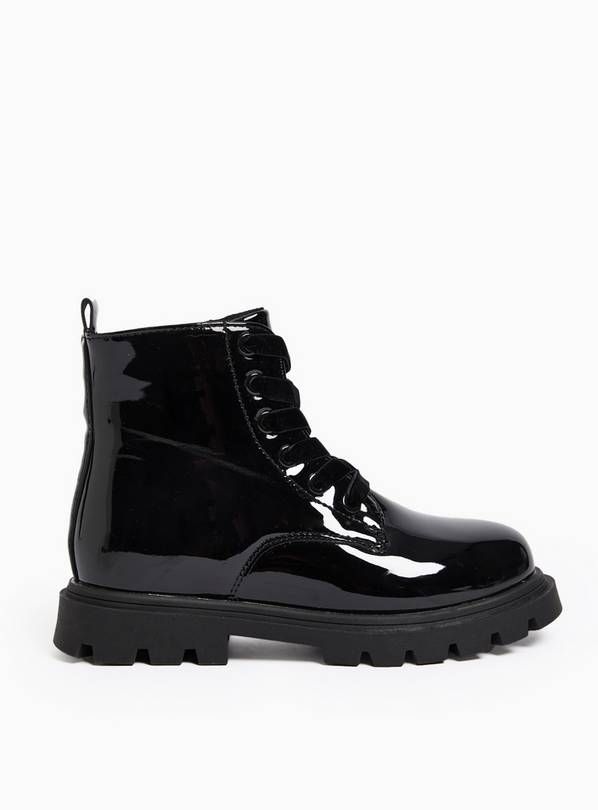 Black Patent Lace Up Ankle Boots 10 Infant