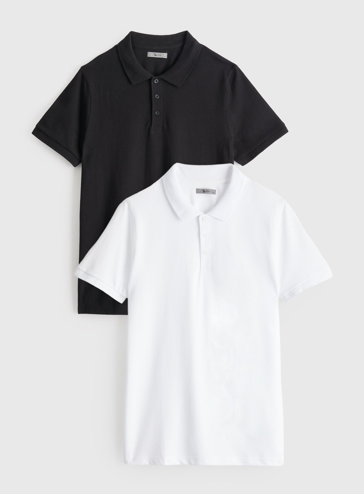 Men's Black & White Pique Polo Shirt 2 Pack