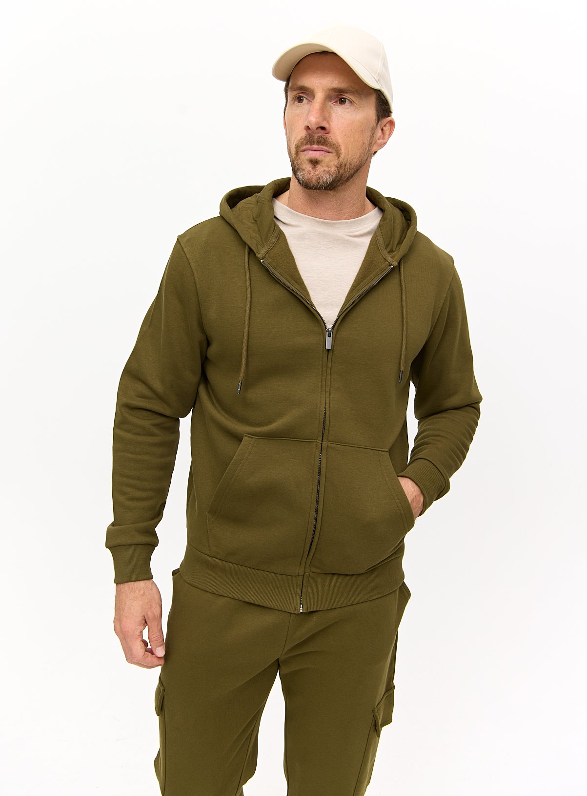 Khaki Classic Zip-Through Hoodie L - Image 1 thumbnail