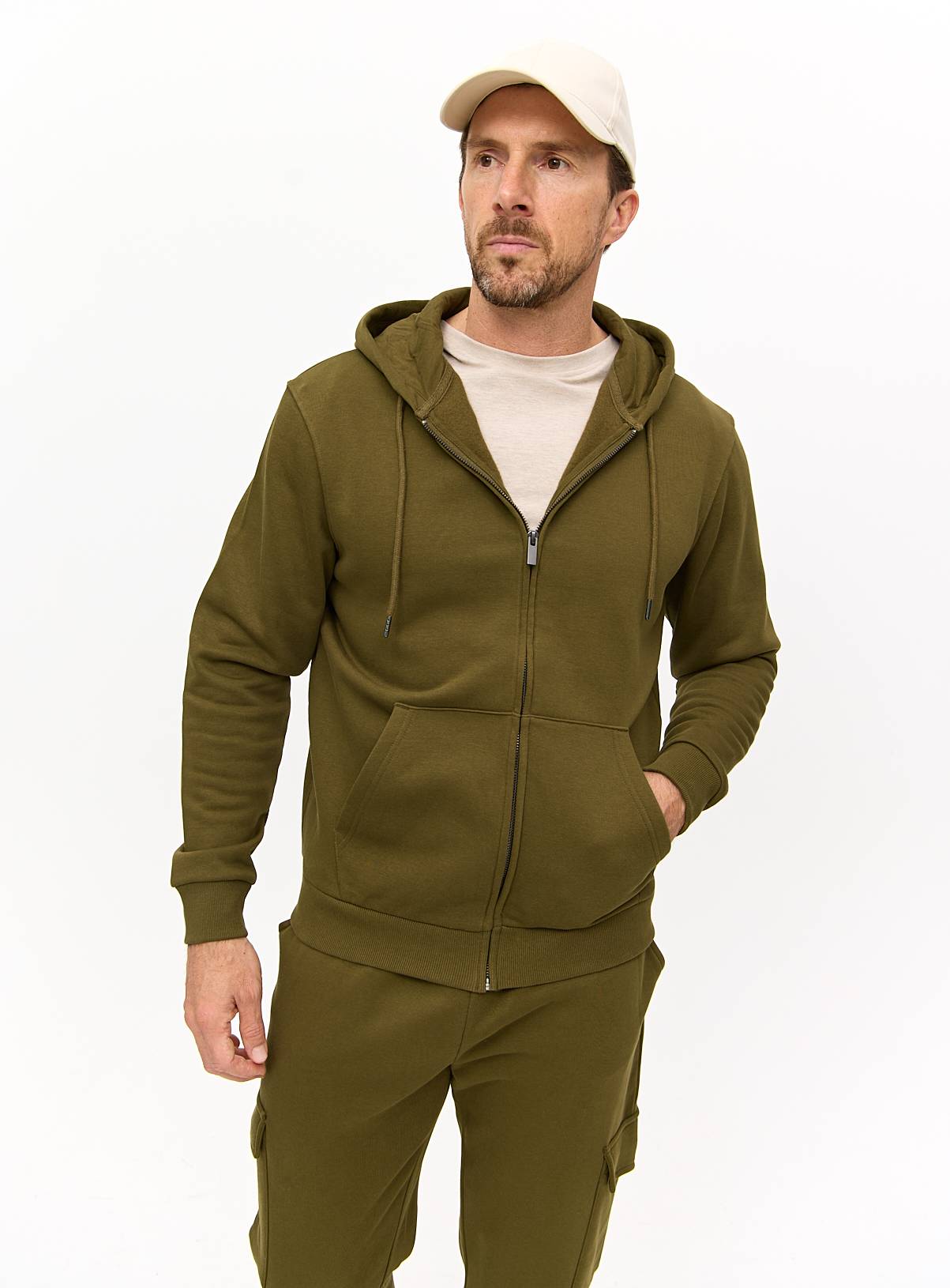 Khaki Classic Zip-Through Hoodie L - Image 1