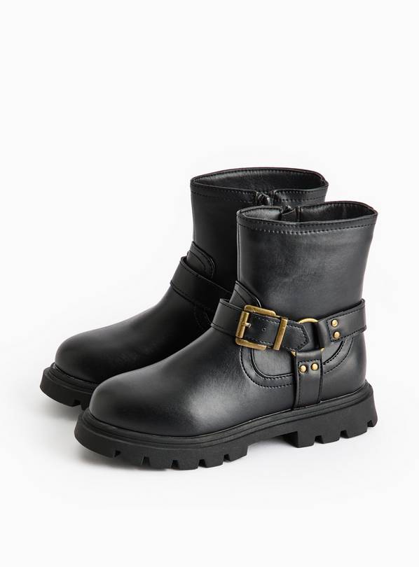 Black Faux Leather Hardwear Biker Boots 13 Infant