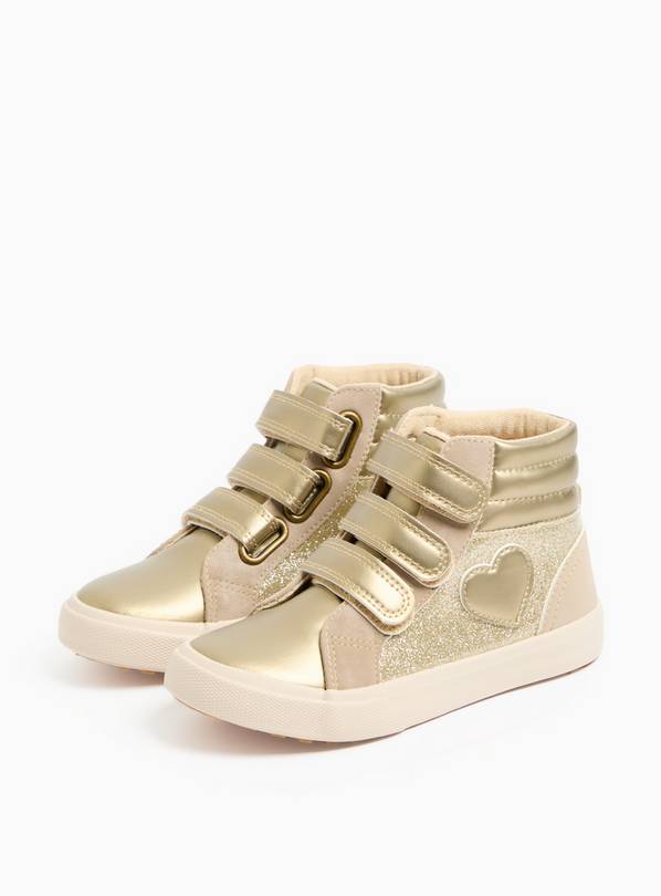 Gold Sparkle Triple-Strap High Top Trainers 10 Infant