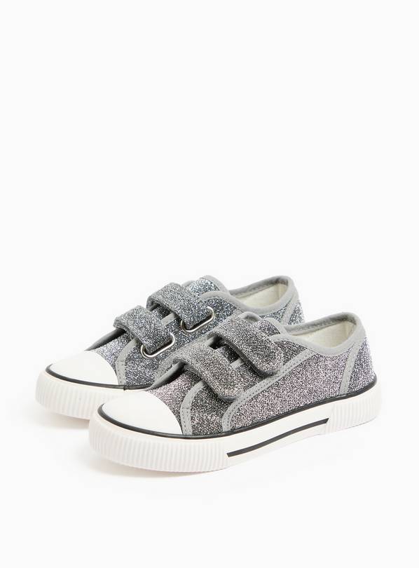 Silver Sparkle Twin Strap Trainers  13 Infant