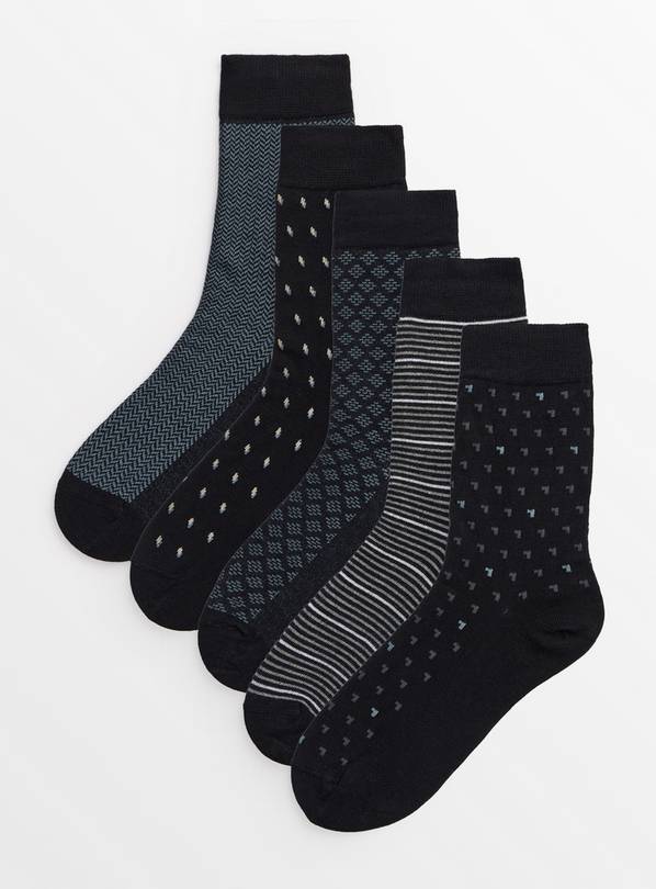 Black Geometric Design Ankle Socks 5 Pack 9-12