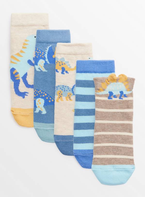 Blue Dinosaur Ankle Socks 5 Pack 6-8.5