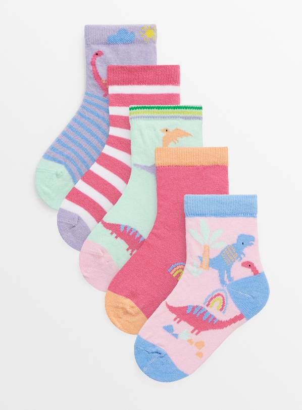 Bright Dinosaur Print Ankle Socks 5 Pack 12.5-3.5