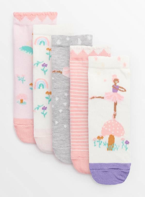 Ballerina Print Ankle Socks 5 Pack  6-8.5