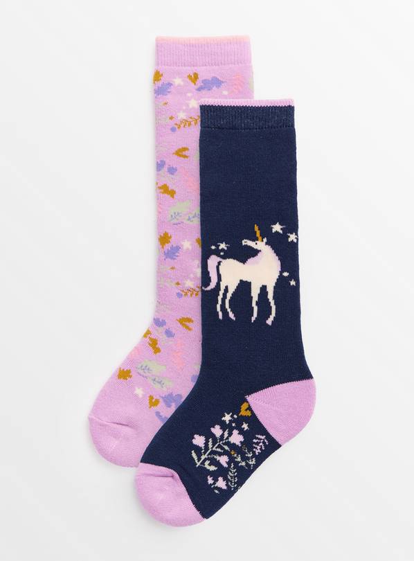 Pink & Navy Unicorn Print Welly Socks 2 Pack 6-8.5