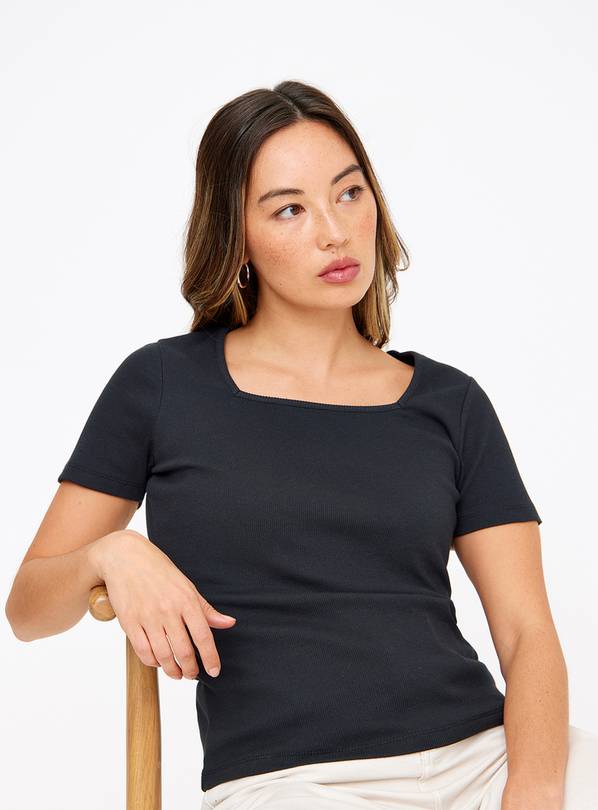 Black Square Neck Short Sleeve Top 24