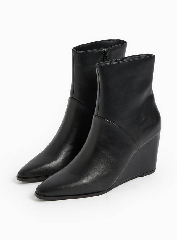 Black Pointed Wedge Ankle Boots 8