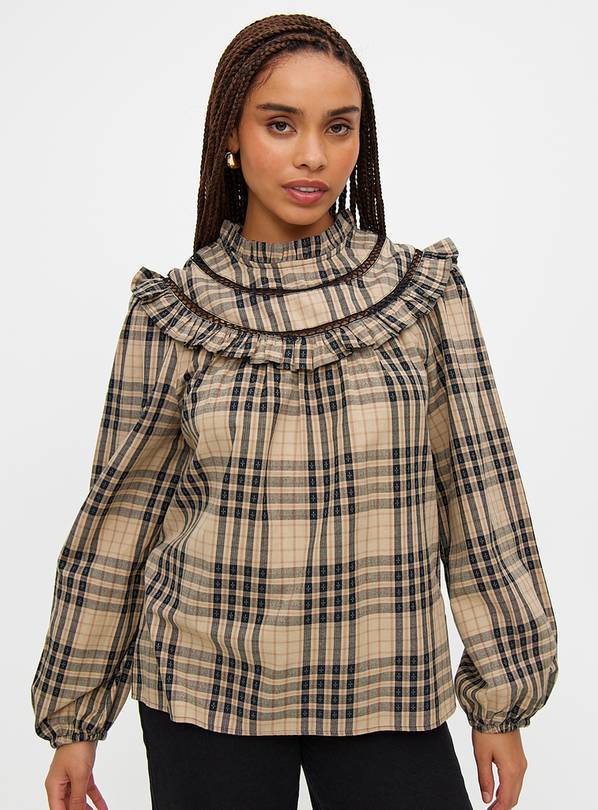 Neutral Check High Neck Blouse 10