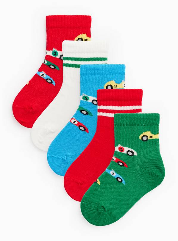 Racing Car & Stripe Ankle Socks 5 Pack 3-5.5